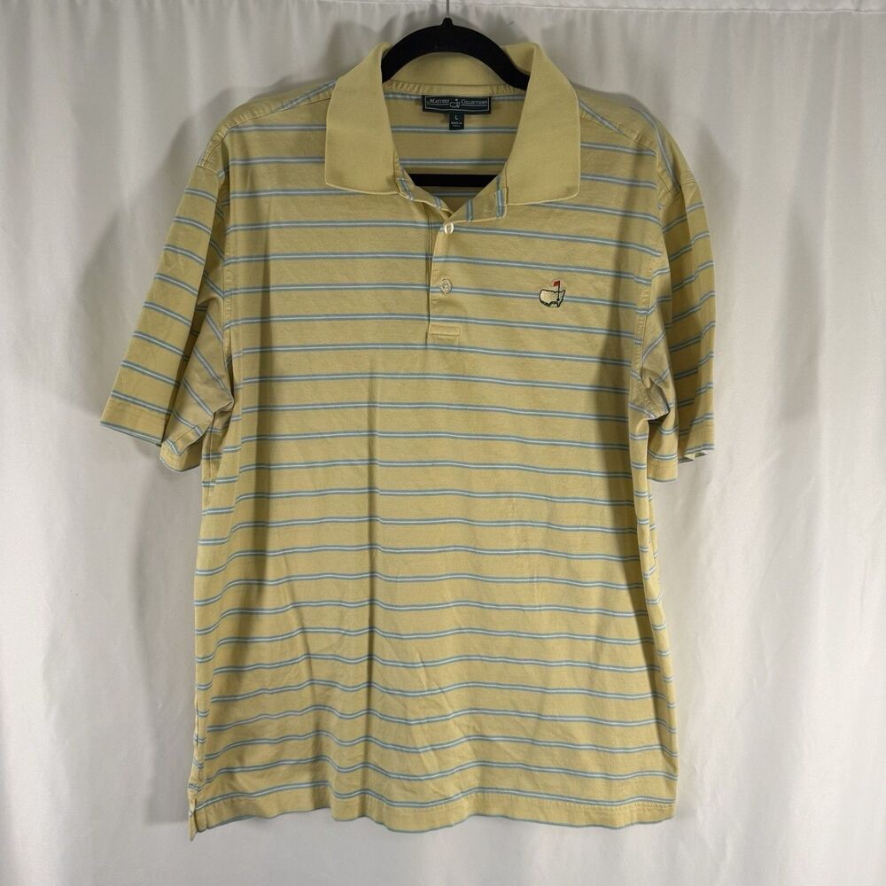 Masters Collection Masters Polo Men's Large Yellow Blue Striped Short Sleeve